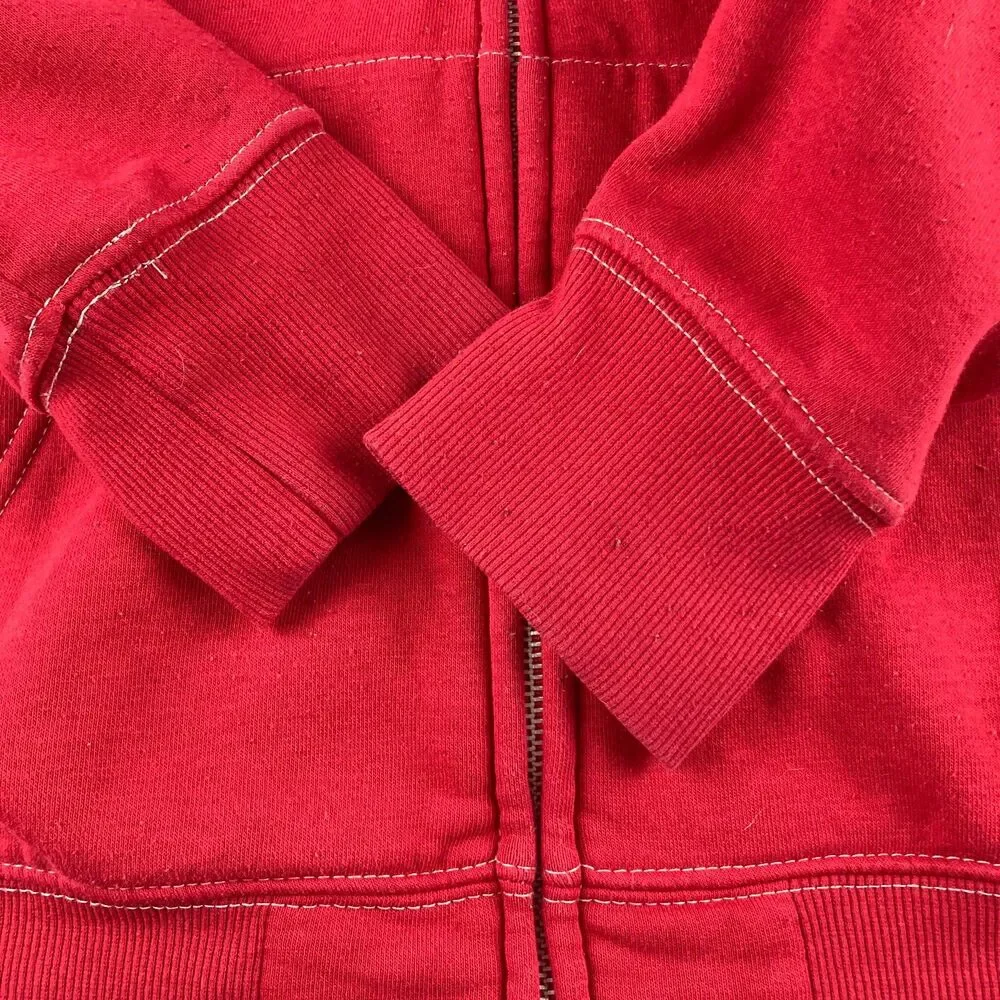 True Religion Mens XL Red Full Zip Hoodie Buddha World Tour Logo Sweatshirt